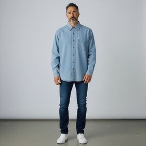 Pierre Clarence | Chambray Button Down Shirt Men’s Large Blue Long Sleeve